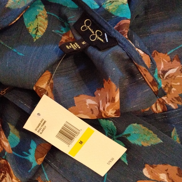 Women's Jessica Simpson Navy Brown floral Beau Femme Blakely Beach Cover Med - Picture 4 of 5